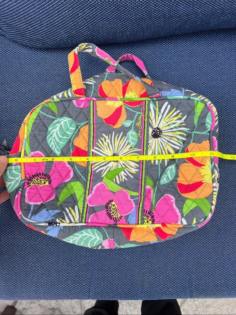 Vera Bradley Gray Quilted Cosmetic Bag with Pink, Orange & Green Floral Print